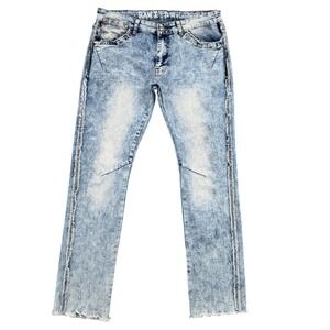 Raw X Mens Standard Fit Acid Wash Distressed Frayed Denim Jeans 32x30 Light Blue